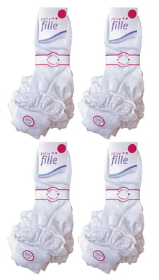 12 Pair Multipack White Frilly Lace Socks | 7 Sizes | Sock Snob | Girls Cute Cotton Rich School Socks - White