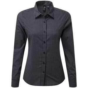 Premier Womens/Ladies Maxton Gingham Long-Sleeved Shirt (Steel/Black)