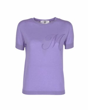 Crown Of Edinburgh Cashmere Short Sleeve Art 003 Lilac Letter M