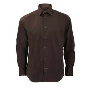 Russell Collection Mens Long Sleeve Easy Care Fitted Shirt (Chocolate)