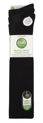 Knee High Diabetic Socks | IOMI | 3 Pack Bamboo Non Elastic Socks for Swollen Feet | Long Extra Wide Non-Binding Soft Top Socks - Black