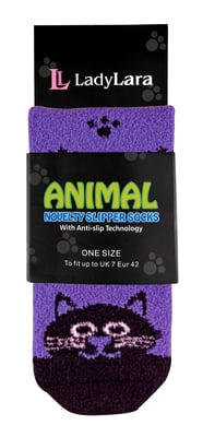 Ladies / Womens Fluffy Non Slip Slipper Socks with Animal Designs