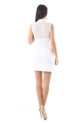Lace Detail Stretch Mini Dress in White