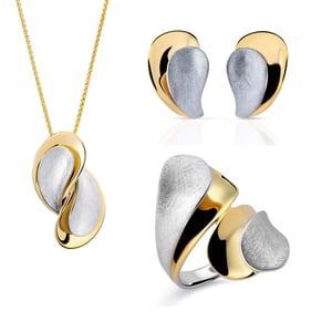 Orphelia 'Ameliana' Women's 925 Sterling Silver Set: Necklace + Earrings + Ring - Silver/Gold SET-7508