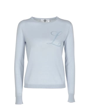 Crown Of Edinburgh Cashmere Long Sleeve Art 004 Light Blue Letter L