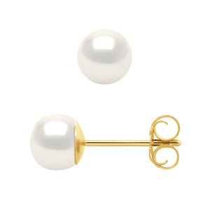 Oorbellen Studs Gekweekte parels 5-6mm Natural White Yellow Gold