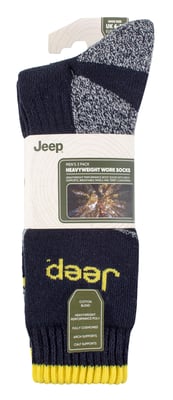 Mens Heavy Duty Work Socks with Arch Support | Jeep | Full Cushion High Performance Cotton Boot Socks with Reinforced Heel and Toe - Navy / Grey
