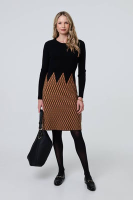 Black Printed Long Sleeve Jumper Dress