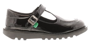 Kickers Girls School Shoes Kick T Bar Leather Hook and loop black