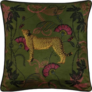 Paoletti Tropical Cheetah Velvet Piped Cushion Cover