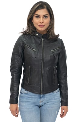 Casual slim-fit leren bikerjack voor dames, Tulsa