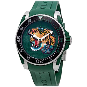 Gucci YA136316 Dive Green Tijgerkop Wijzerplaat Herenhorloge
