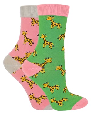 Miss Sparrow - 2 Pack Girls Bamboo Animal Patterned Socks - Giraffes