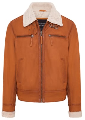 Mens Tan Real Sheep Suede Bomber Aviator Jacket - Sandnes
