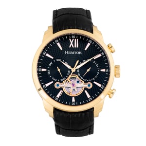 Heritor Automatic Arthur Semi-Skeleton Leather-Band Watch w/ Day/Date