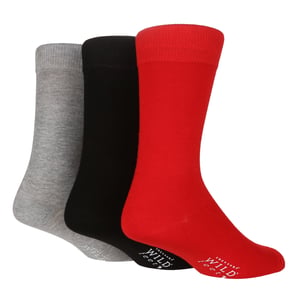 Wild Feet - 3 Pack Mens Breathable Plain Coloured Bamboo Socks