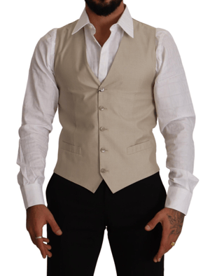 Dolce & Gabbana Heren Beige Katoen Zijde Slim Fit Gilet