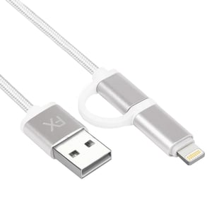 FX 2 in 1 Braided Charge & Sync Cable - 3m : Silver