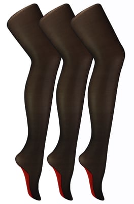 Sock Snob - Womens Vintage Seamed Tights | 3 Pair Multipack | 40 Denier Knee High Ultra Sheen Tights with Line Up the Back - Black / Red
