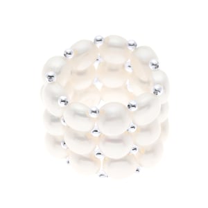 Ring 3 Rows - Hand Made - of Real Freshwater Pearls - COLOR NATURAL WHITE - 4 mm