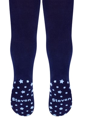 Baby Tights with Grips | Steven | Cotton Soft Anti-Slip Tights with Patterns - Stars (Navy)