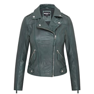 Groen leren bikerjack voor dames - Denver
