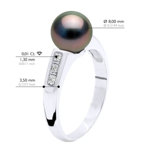 Ring Sieraden Diamant 0,06 Cts - Wit Goud - Echte Gecultiveerde Tahiti Parels Rond 8-9 mm