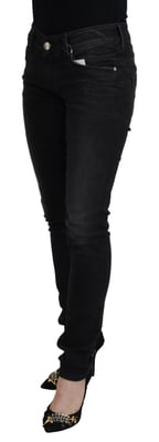 Acht Svarta Bomull Låg Midja Slim Fit Dam Casual Denim Jeans