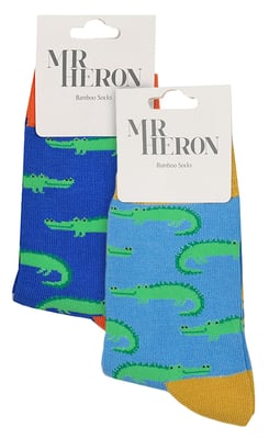 Mr Heron - 2 Pairs Boys Bamboo Animal Patterned Socks - Crocodiles