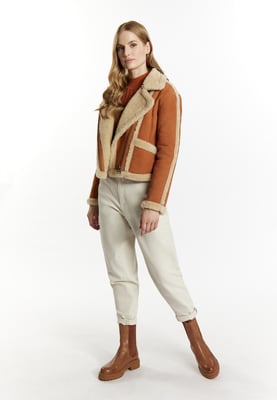 Dreimaster Leren bikerjack Dames cognac