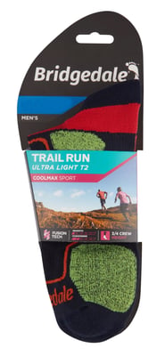 Bridgedale - Mens Trail Running Ultralight T2 Coolmax Sport 3/4 Crew Socks - Navy