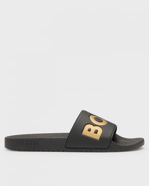 BOSS Orange Aryeh Mens Italian-Made Slides With Large Logo Detail