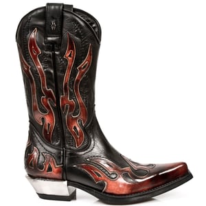 New Rock Cowboystövlar med flamma i svart/rött-7921-S2