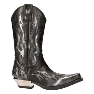 New Rock Flame geaccentueerde zwart/zilver lederen biker cowboylaarzen - M-7921-S3
