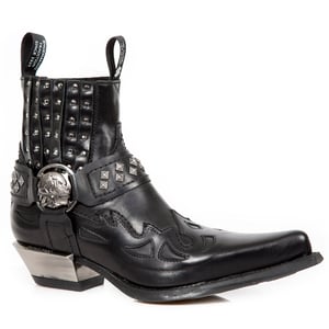 New Rock Nötta Svarta Läder Western Biker Boots-7950-S1