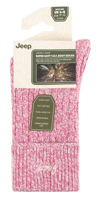 Ladies Turn Cuff Socks | Jeep | Walking Boot Socks Women, Comfortable Performance Polyester Socks - Cerise / Cream