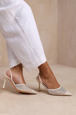 Wheres That From Womens 'California' Diamante Mesh Pointed Toe Sling Back Heel