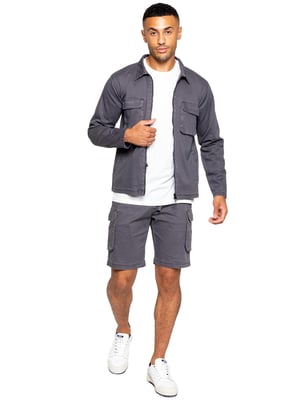 Enzo | Heren Cargo Trainingspak Met Korte Broek Set - Grijs
