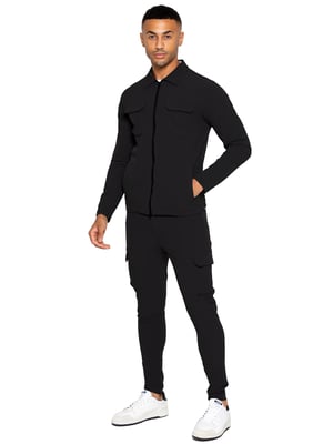 Enzo | Heren Cargo Shacket Trainingspak Set - Zwart