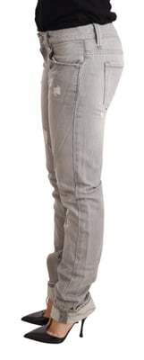 Acht Grå Tårade Bomulls Slim Fit Jeans