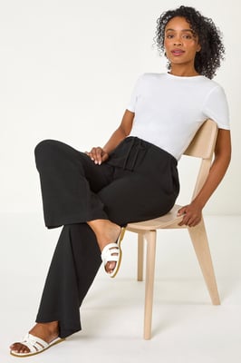 Petite Linen Mix Wide Leg Trouser