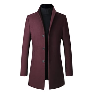 Lång Slim Fit Businessrock med ståkrage i ull för herrar Vinter Röd