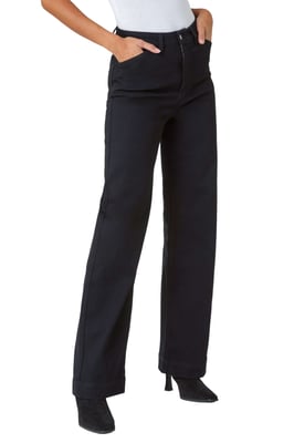 Cotton Blend Wide Leg Stretch Jeans