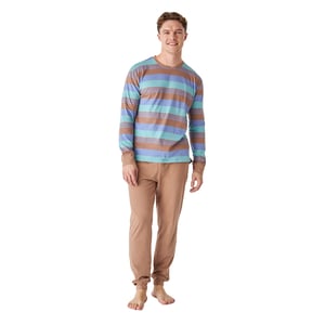 JJB12 Men's Long Sleeve Round Neck Cotton Pajamas