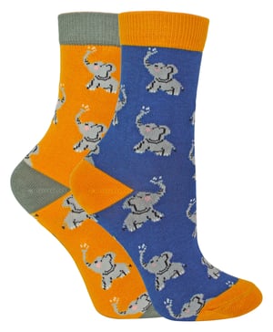Mr Heron - 2 Pairs Boys Bamboo Animal Patterned Socks - Elephants