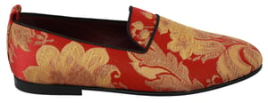 Dolce & Gabbana Mannen Rood Goud Brokaat Slippers Loafers Schoenen