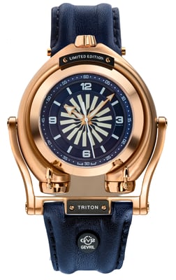 GV2 Triton Men's IPRG Case/Blue Dial/White Index, Blue Handmade Italian Leather Watch