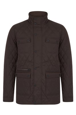 Brown Diamond Quilted Funnel-Neck Jacket