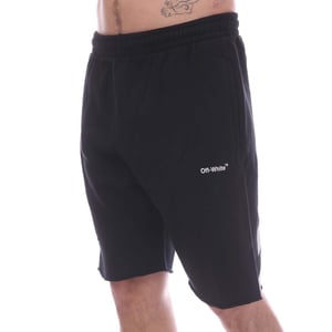 Men's Off White Diagonal Helvetica Sweat Shorts in Black-White