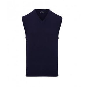 Premier Mens Sleeveless Cotton Acrylic V Neck Sweater (Navy)